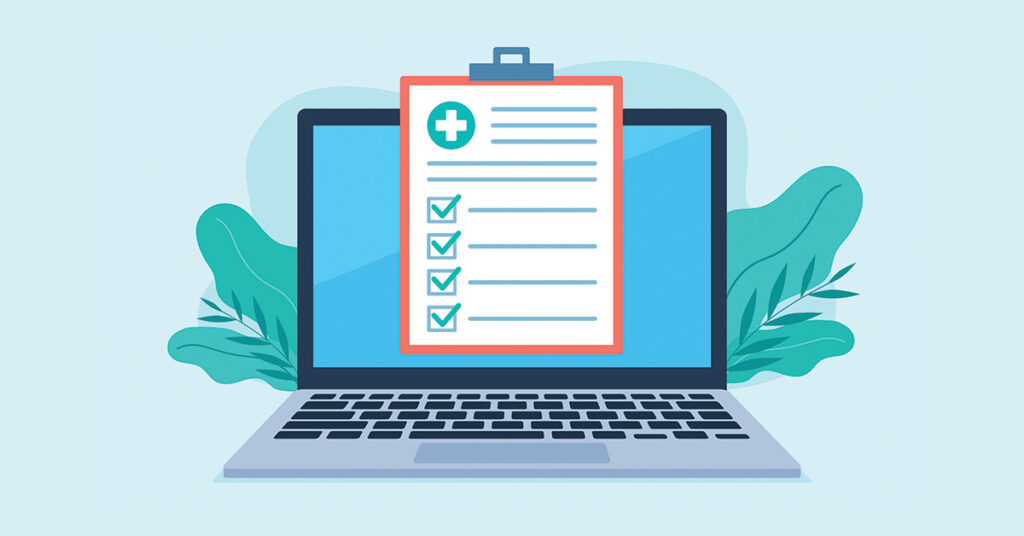 A digital illustration of a check-list of potential audit failures resolved by a digital compliance system.